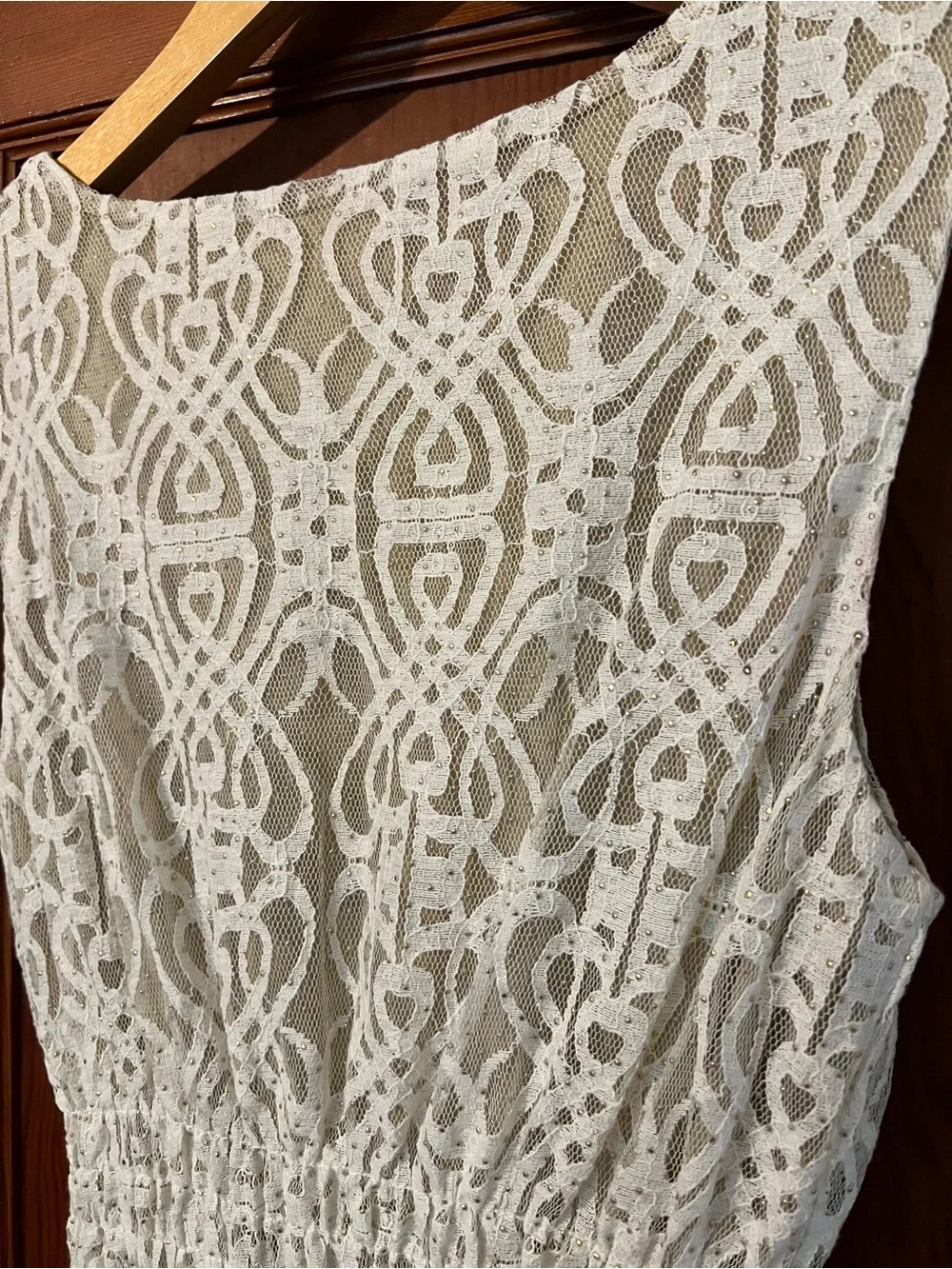 Altar’d State Cream Lace Boho Dress XS Gold Fleck Sleeveless Fit & Flare